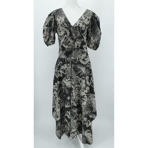 Love the Label Dress Womens Medium Black Beige Floral Midi Ruffle Chic Boho‎